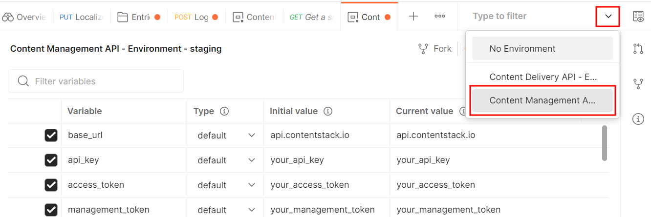 Content Management API - Environment